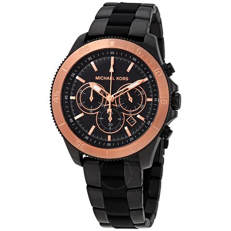 michael kors theroux black-tone and leather watch|Michael Kors chronograph watch.